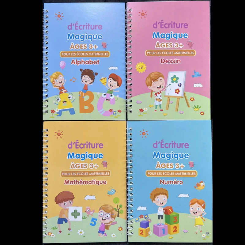 4Pcs French Magic Practice Copybook Pen Preschools Kids Calligraphy Notebook Children Reusable Français Writing Book Age 3-8
